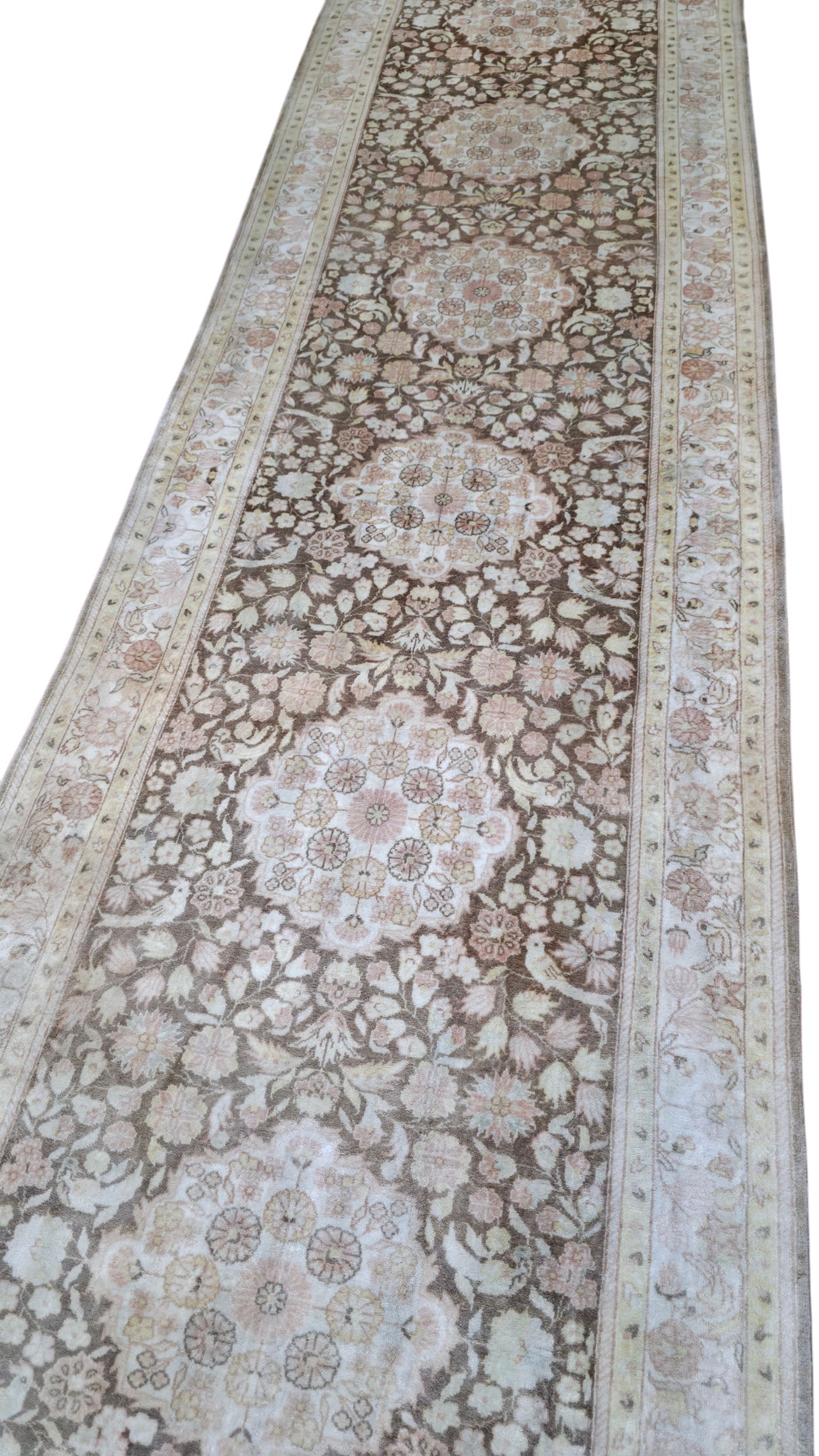 Hand knotted vintage Cino-Hereke silk runner 400×79 cm | Rug# 11520