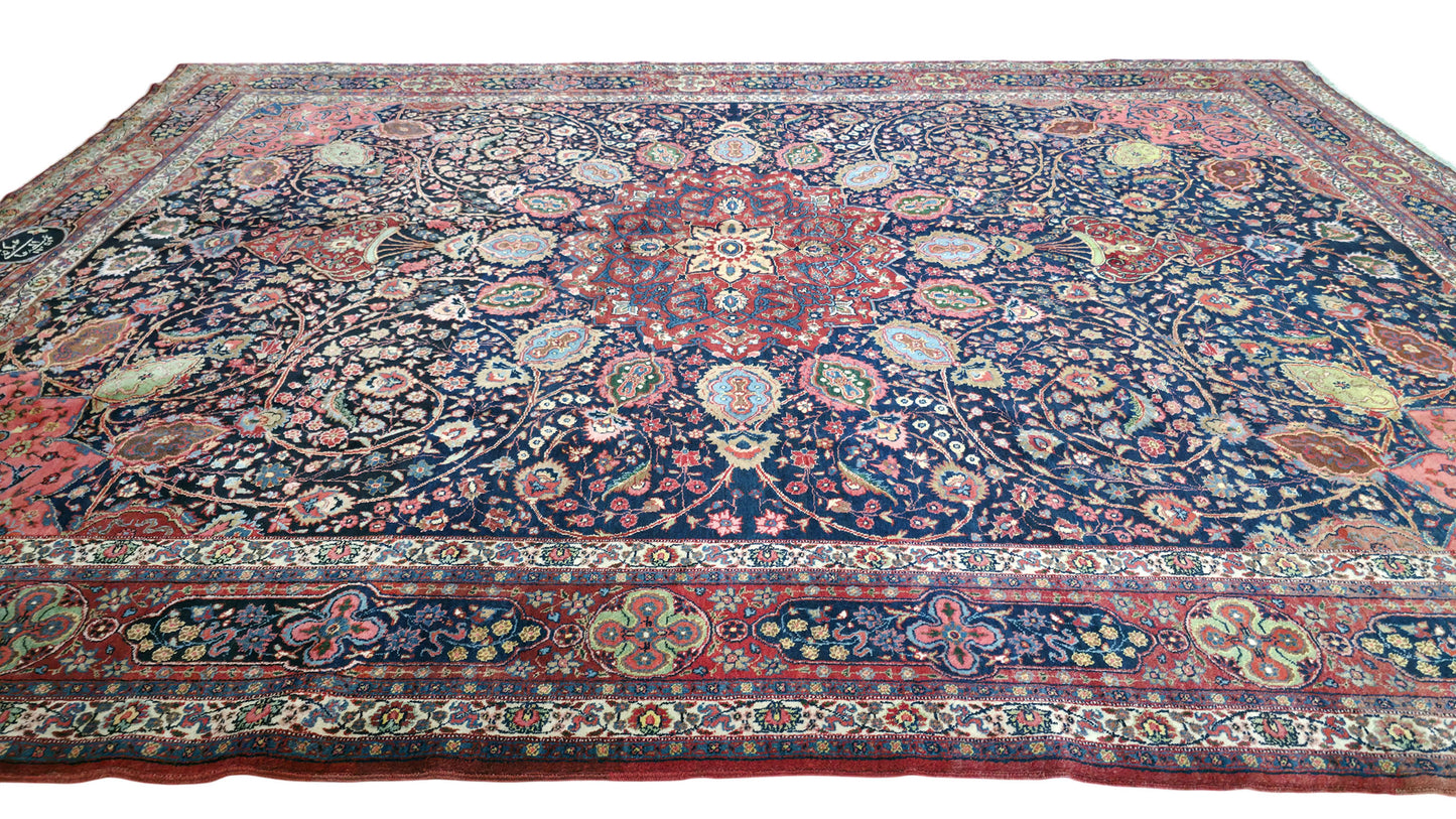 Hand knotted antique Tabriz carpet 373×273 cm | Rug# 11527