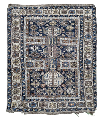 Hand knotted antique Caucasian Kazak rug 150×120 cm | Rug# 11530