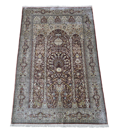 Hand knotted superfine Cino-Hereke pure silk rug 155×94 cm | Rug# 11539