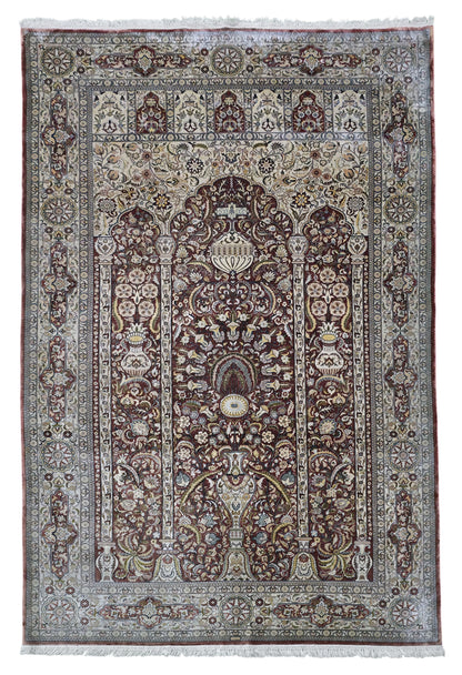 Hand knotted superfine Cino-Hereke pure silk rug 155×94 cm | Rug# 11539