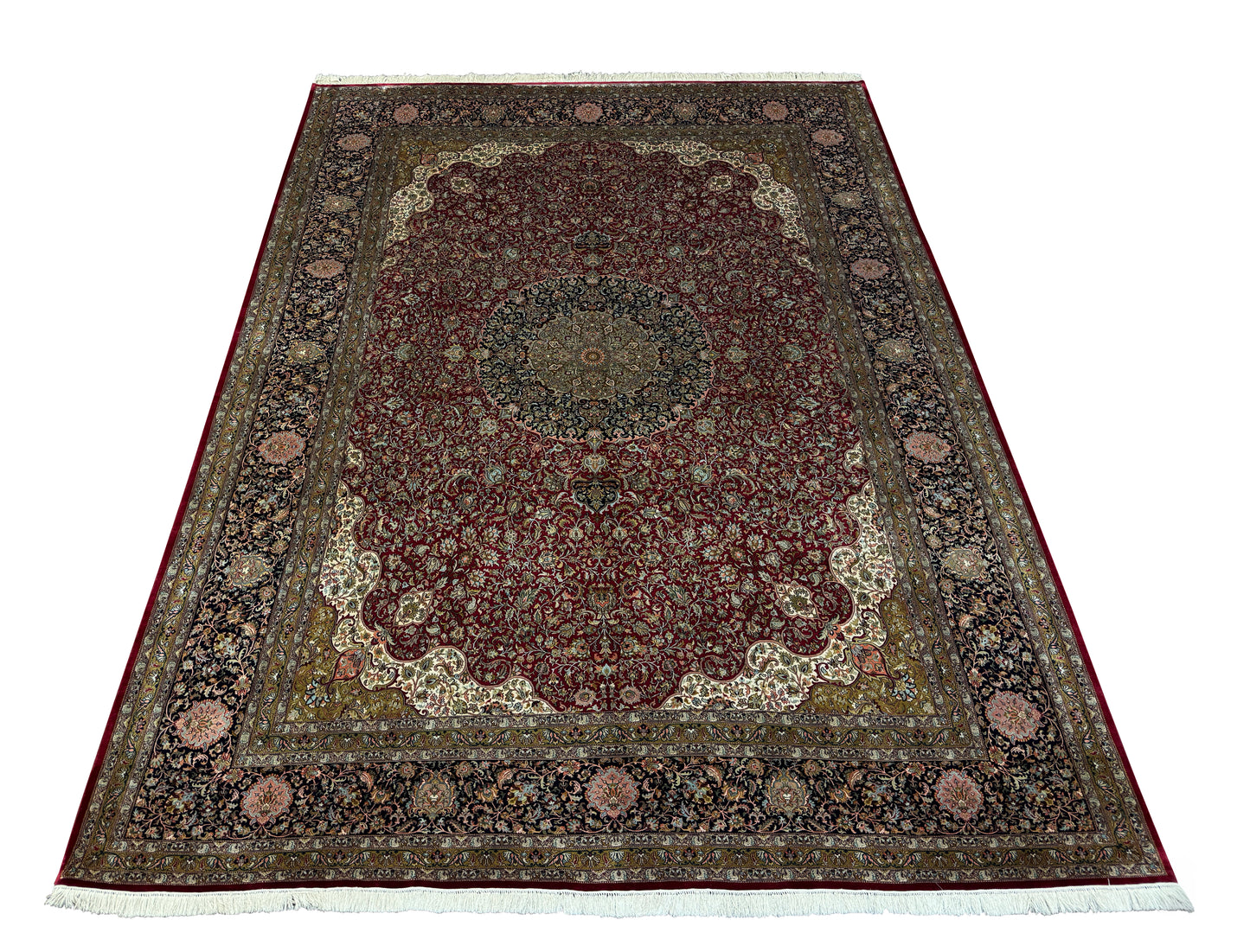 superfine pure silk Kashmir carpet in Isfehan design 374×264 cm | Rug# 11641