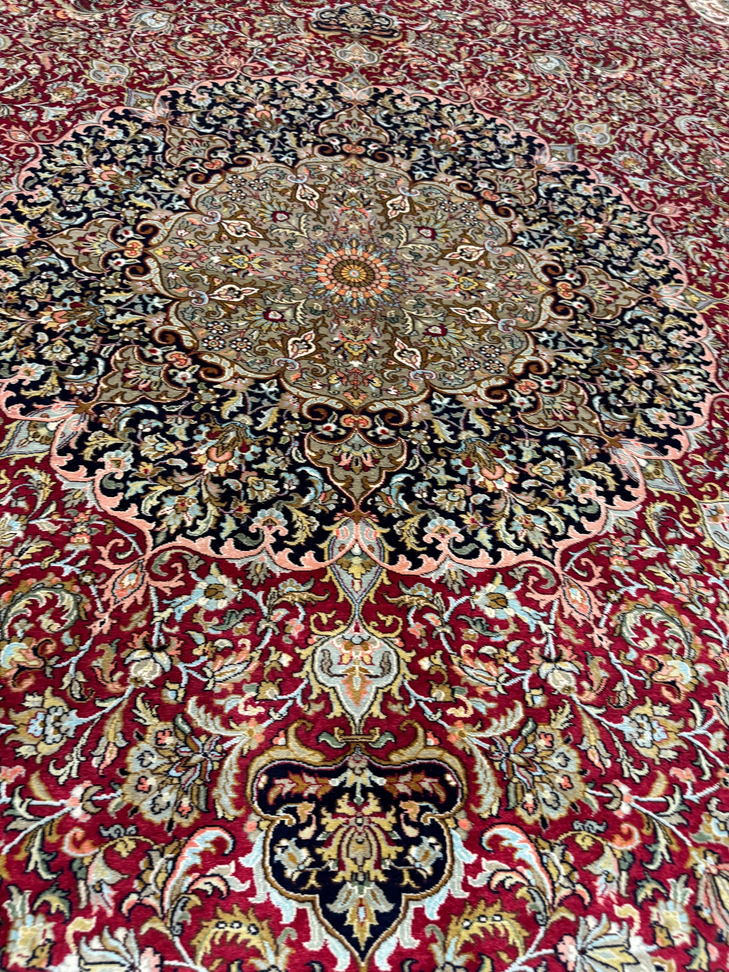 superfine pure silk Kashmir carpet in Isfehan design 374×264 cm | Rug# 11641