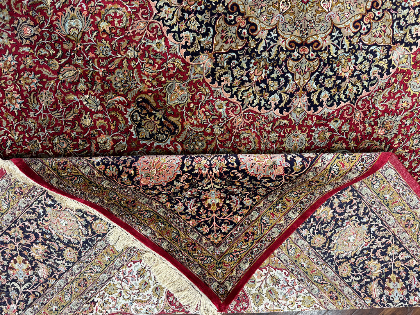 superfine pure silk Kashmir carpet in Isfehan design 374×264 cm | Rug# 11641