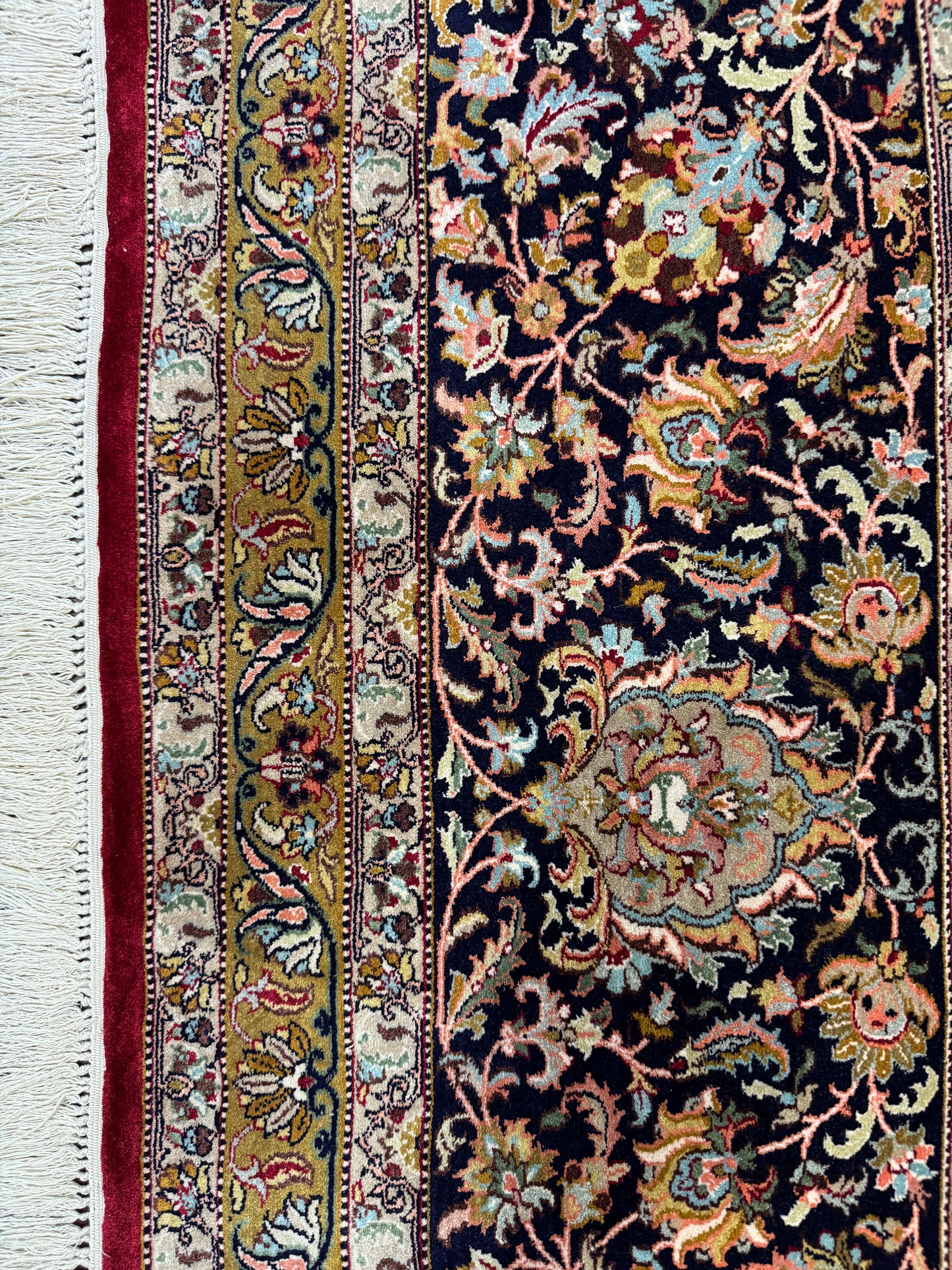 superfine pure silk Kashmir carpet in Isfehan design 374×264 cm | Rug# 11641