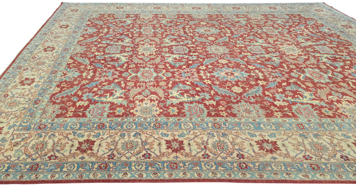 19th century Tabriz inspired, handspun wool, natural vegetable dyes, India, 346x268 cm | Rug# 14114