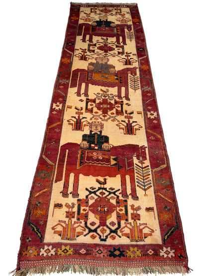 Vintage and Nomadic Luri Pictorial rug 420x154cm | Rug# 1452