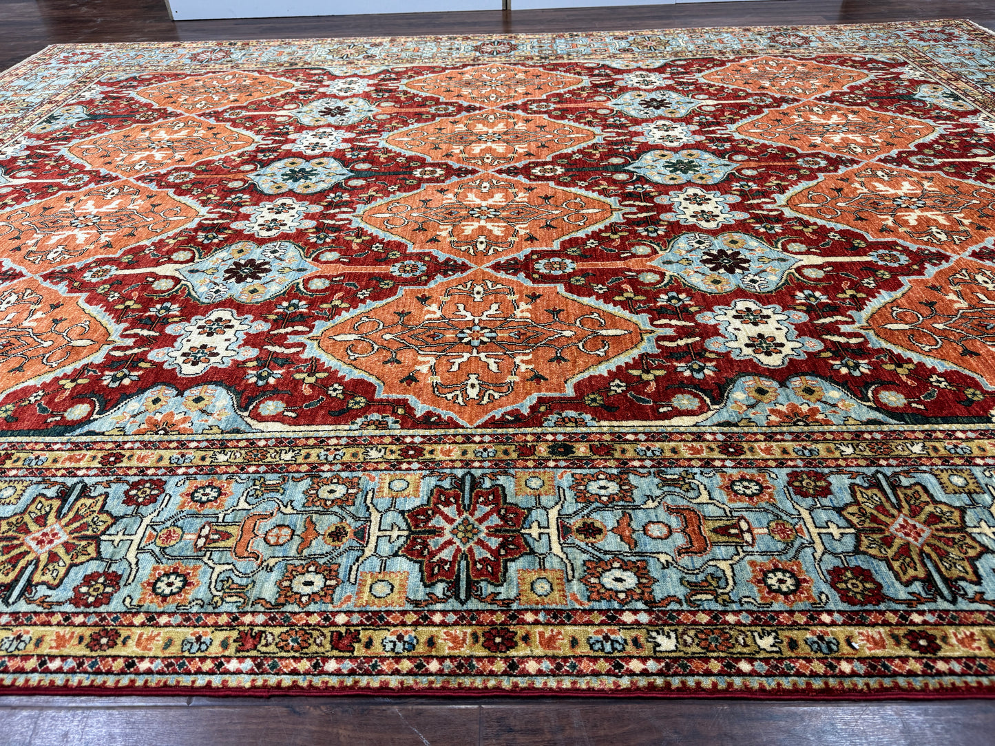 Fine Turkman weave Afghan, 17th century Oushak design 363×267 cm | Rug# 24758