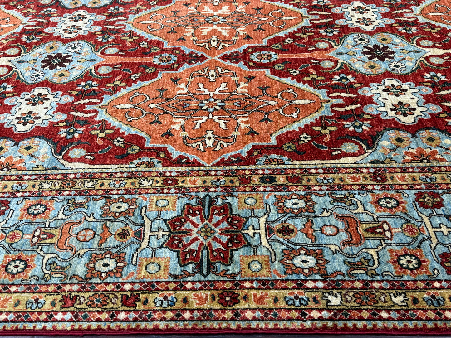 Fine Turkman weave Afghan, 17th century Oushak design 363×267 cm | Rug# 24758