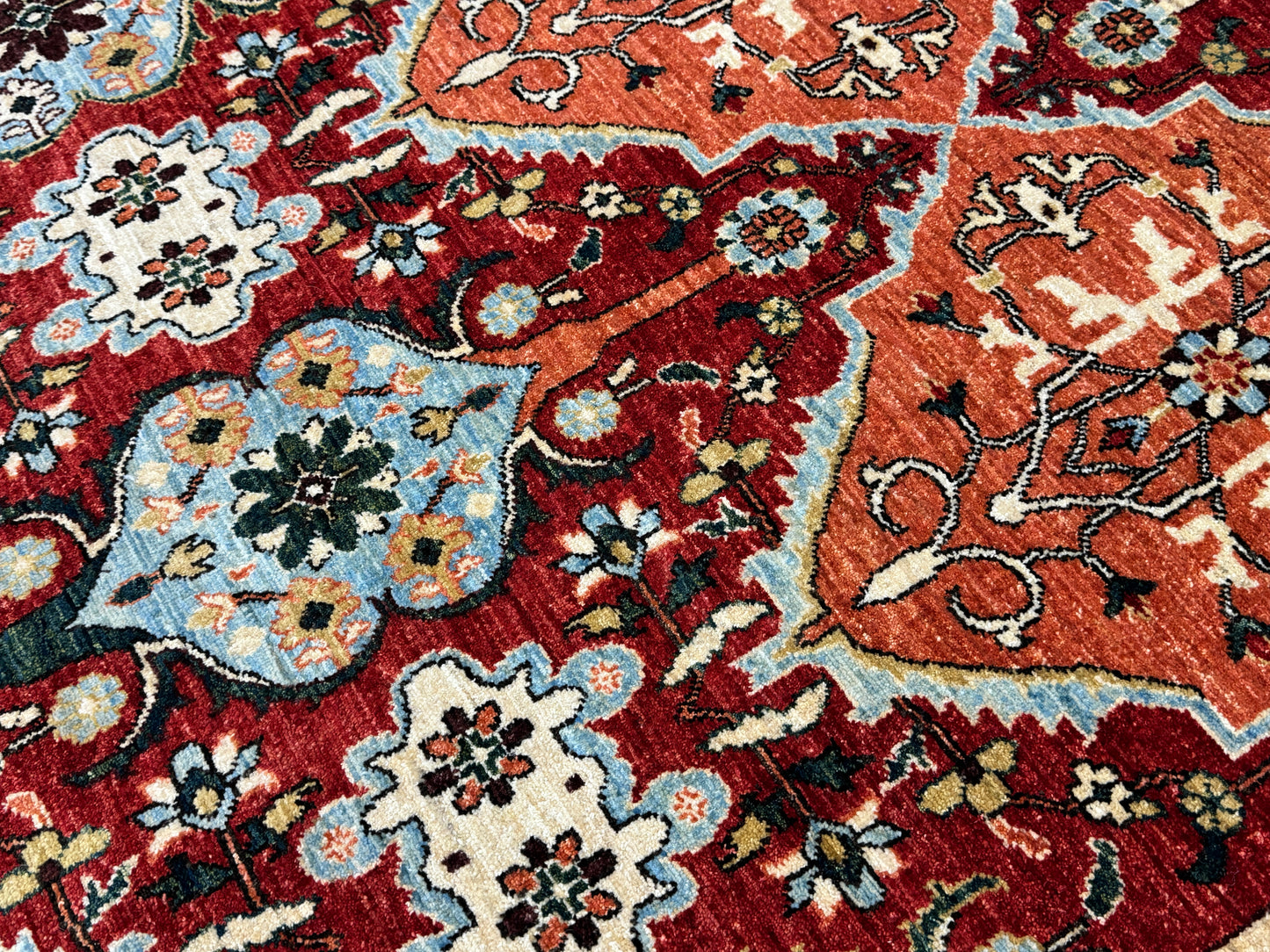 Fine Turkman weave Afghan, 17th century Oushak design 363×267 cm | Rug# 24758