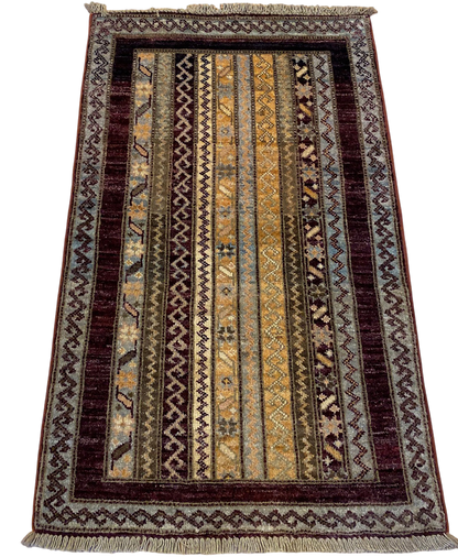 Hand-Knotted Afghan Turkaman Varegeh Sample Rug 90x60cm | Rug# 25864
