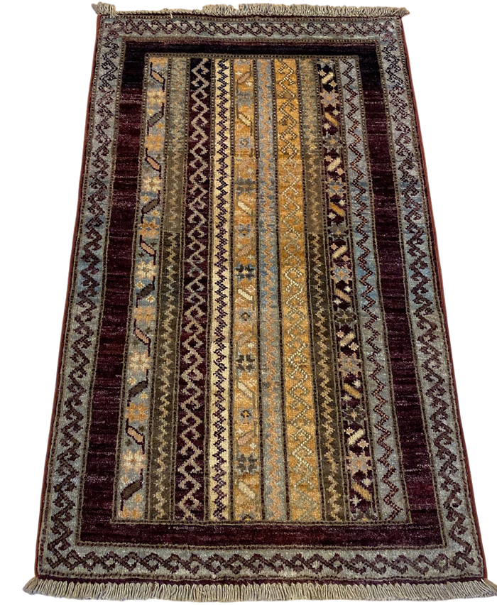 Hand-Knotted Afghan Turkaman Varegeh Sample Rug 90x60cm | Rug# 25864