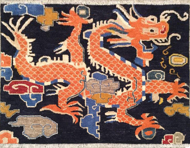 Afghan Reweave of Antique Tibetan Dragon Design Rug 214x163 cm | Rug# 25923