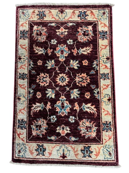 Hand-Knotted Traditional Floral Rug 90x57cm | Rug# 26259