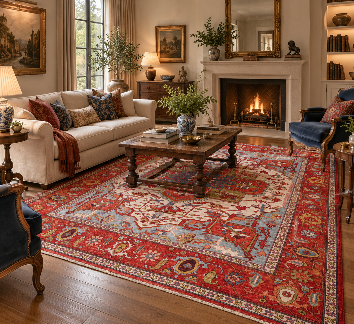 Afghan Turkaman weave rug,  Serapi-Heriz Inspired300x245 cm | Rug#26593