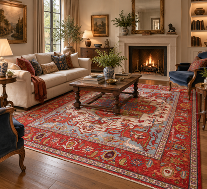 Afghan Turkaman weave rug,  Serapi-Heriz Inspired300x245 cm | Rug#26593