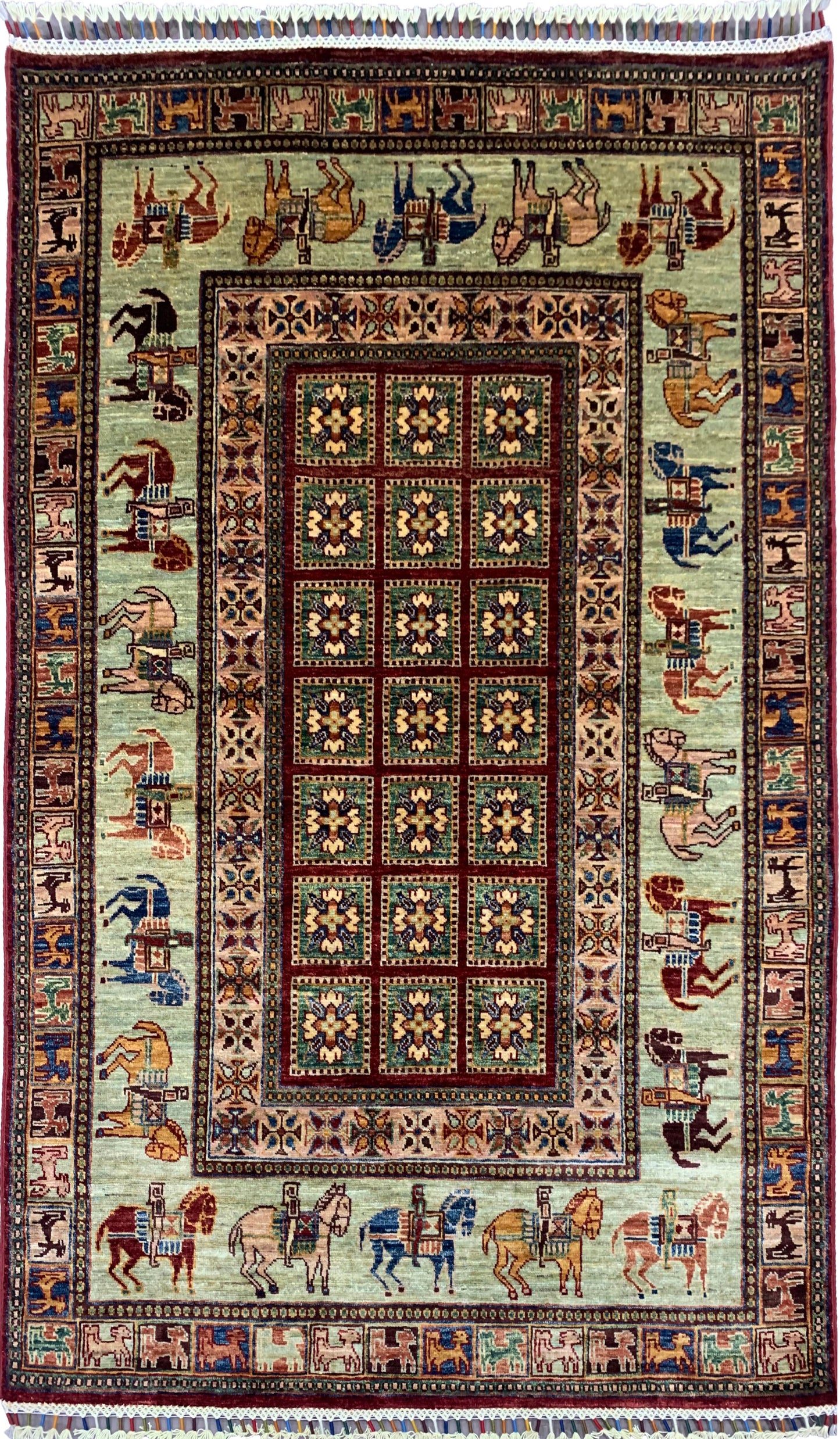 Afghan Turkaman Weave Rug – Mamluk Inspired Pictorial Design 176x121 cm | Rug#26692