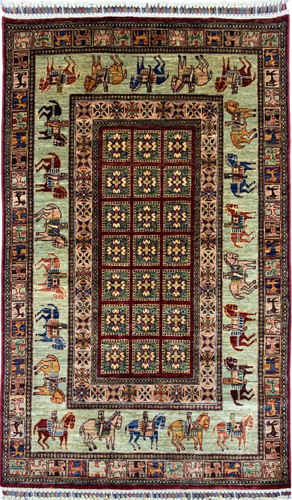 Afghan Turkaman Weave Rug – Mamluk Inspired Pictorial Design 176x121 cm | Rug#26692