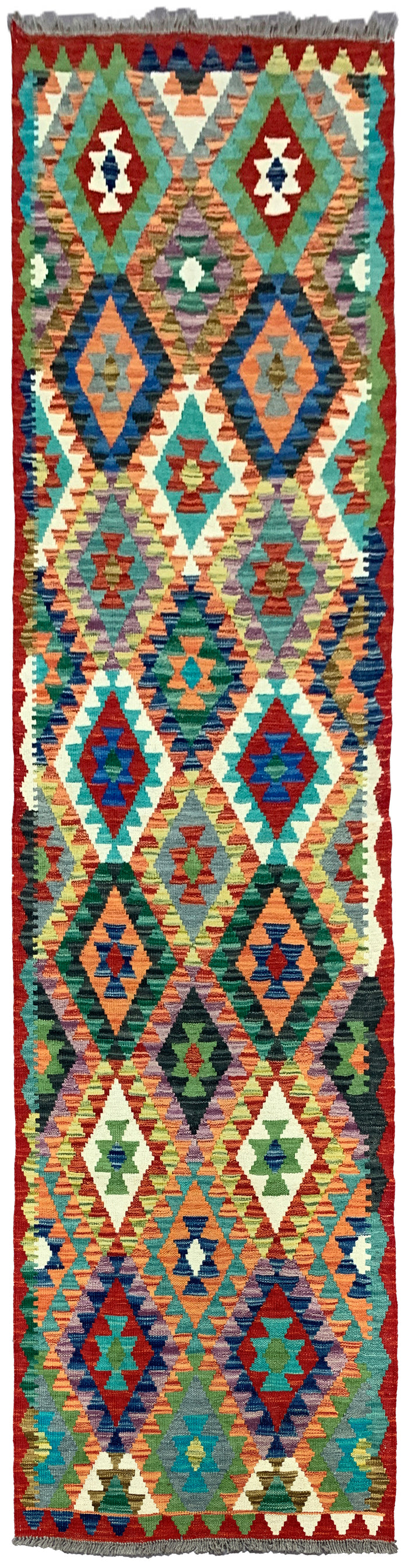Flat-weave Maimaneh kilim, vegetable dyes, HSW, Afghan  296x85cm | Rug# 26744