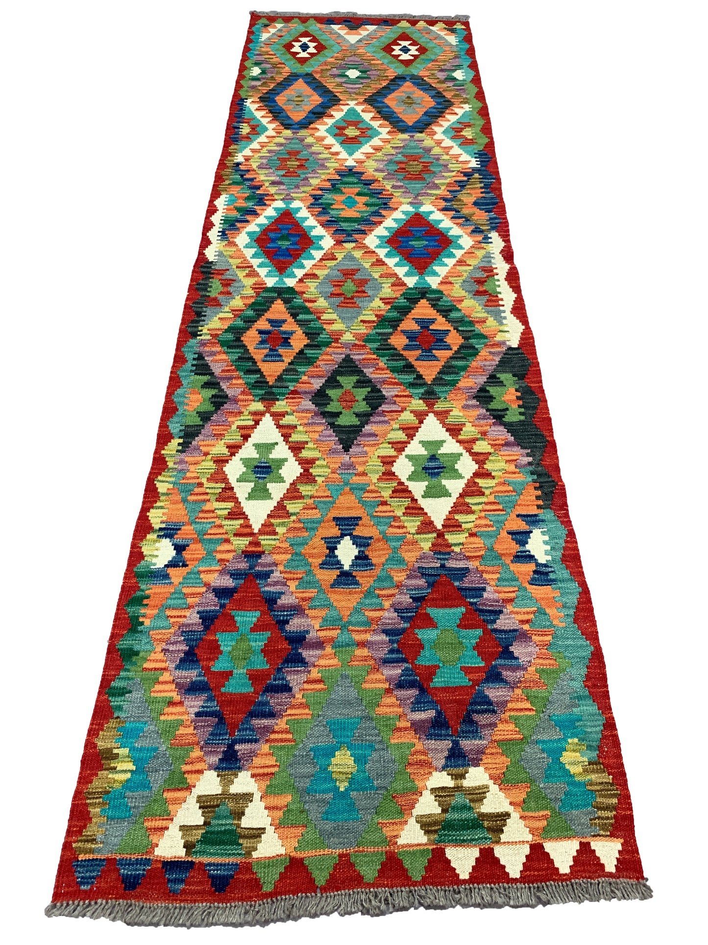 Flat-weave Maimaneh kilim, vegetable dyes, HSW, Afghan  296x85cm | Rug# 26744