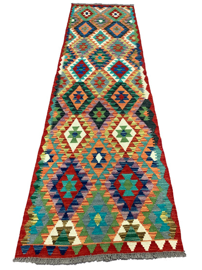 Flat-weave Maimaneh kilim, vegetable dyes, HSW, Afghan  296x85cm | Rug# 26744
