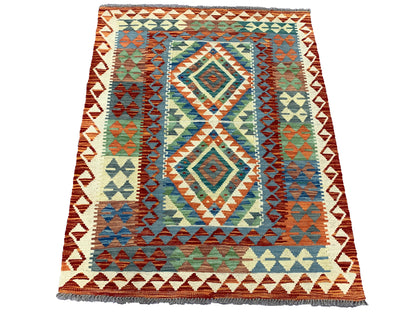 Flat-weave Maimaneh kilim, vegetable dyes, HSW, Afghan  129x104 cm | Rug# 26750