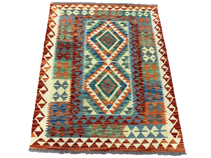 Flat-weave Maimaneh kilim, vegetable dyes, HSW, Afghan  129x104 cm | Rug# 26750
