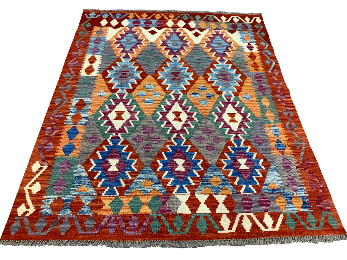Handwoven Afghan Vegetable-Dyed Kilim 195x160 cm | Rug# 26756