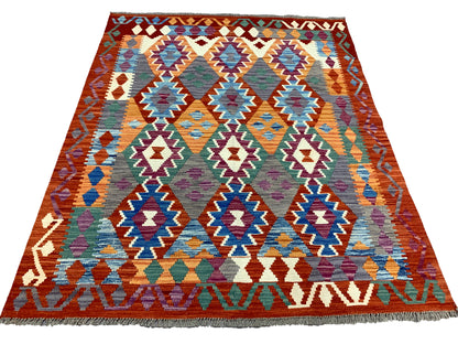Handwoven Afghan Vegetable-Dyed Kilim 195x160 cm | Rug# 26756