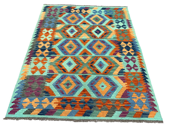 Flat-weave Maimaneh kilim, vegetable dyes, HSW, Afghan  196x154 cm | Rug# 26760