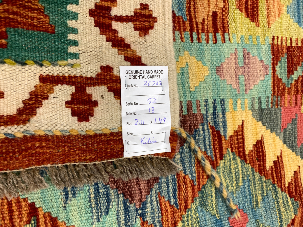 Afghan Handwoven Vegetable-Dyed Kilim 211x149 cm | Rug# 26762