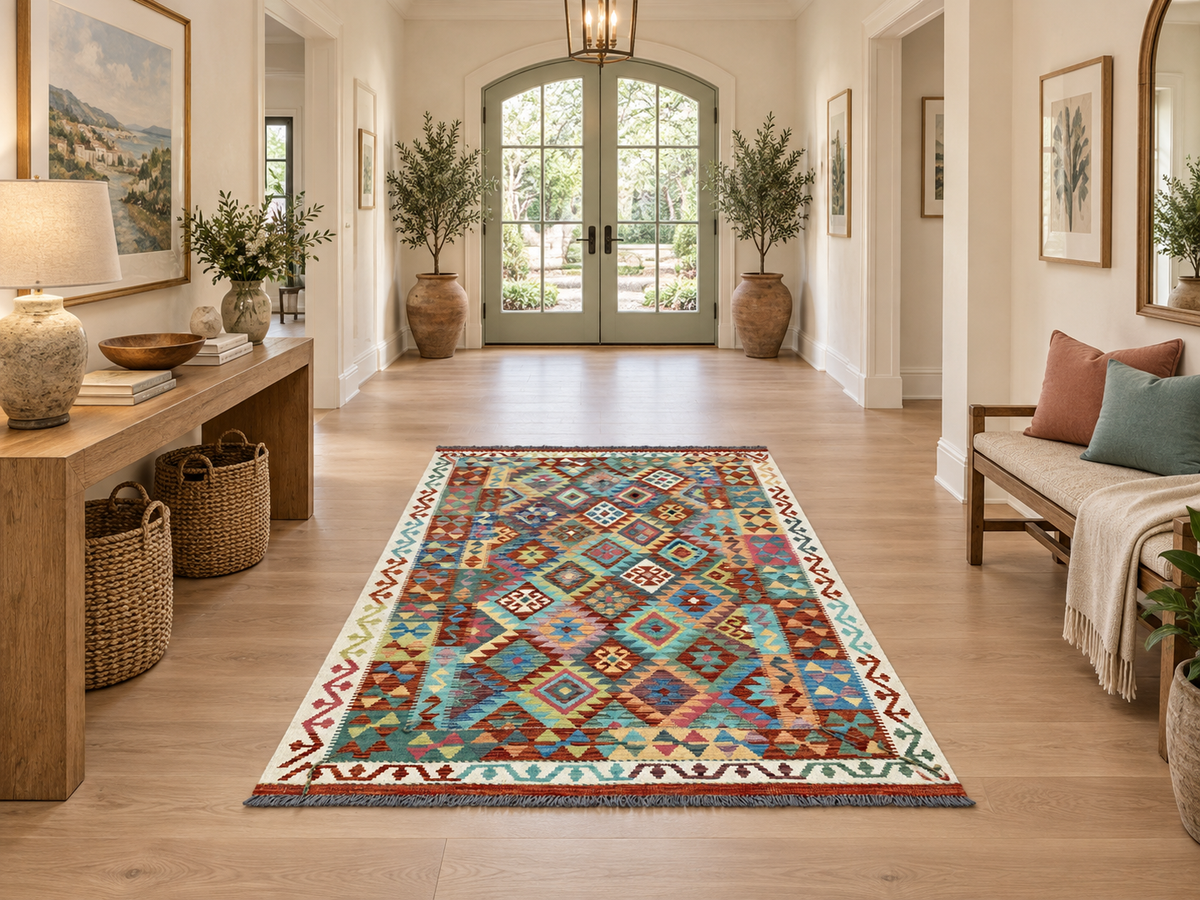 Afghan Handwoven Vegetable-Dyed Kilim 211x149 cm | Rug# 26762
