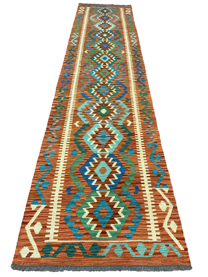 Afghan maimaneh-Kilim 392x90cm | Rug# 26768