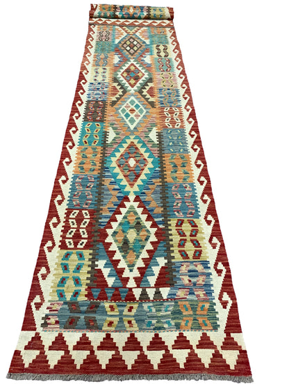Flat-weave Maimaneh kilim, vegetable dyes, HSW, Afghan   487x83 cm | Rug# 26774