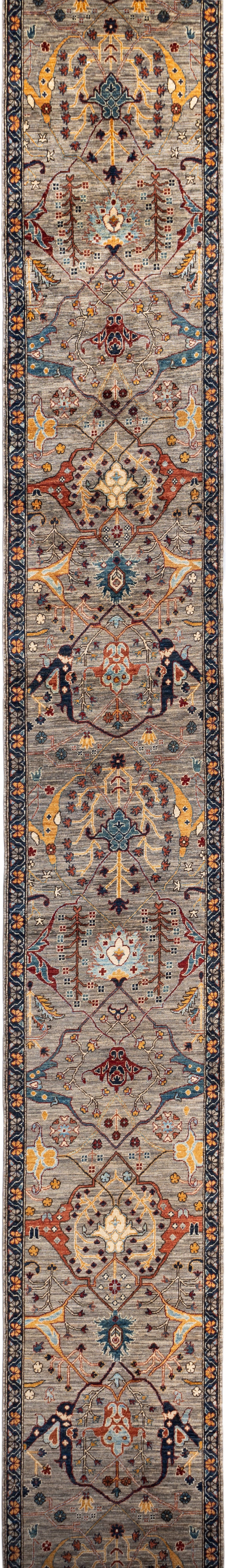 Custom-made Afghan runner in 16th-century Garous-Bijar design 864x84cm | Rug# 26893