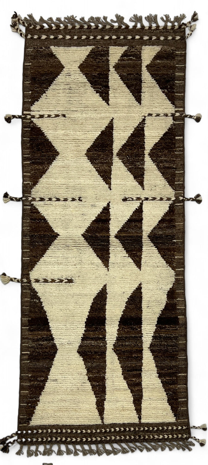 Bohemian hand knotted Afghan rug, HSW wool 277x83 cm | Rug# 26951