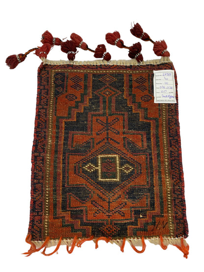 Vintage Balouch spice-bag, nomadic weave wall hanging, 46x38 cm | Rug# 26989