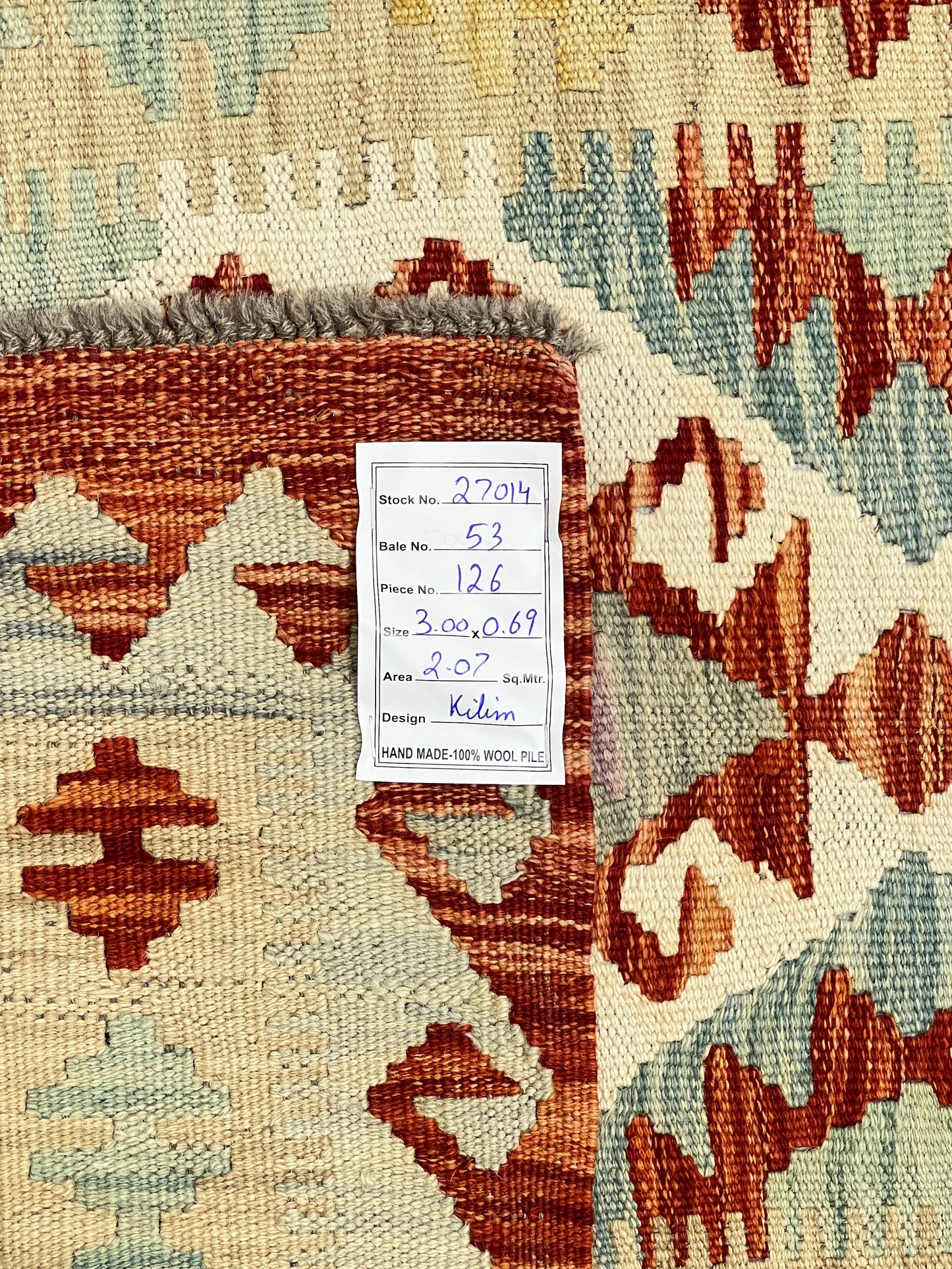 Hand-woven Uzbek Kilim, natural vegetable dyes, all wool  300x68 cm | Rug# 27014
