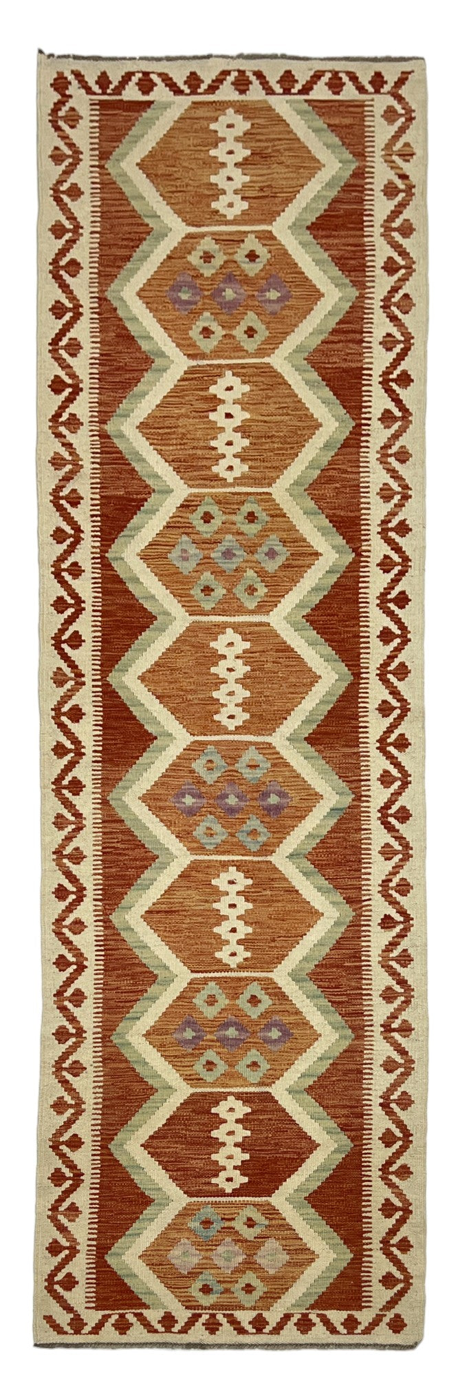 Flat-weave Maimaneh kilim, vegetable dyes, HSW,  Uzbek 293x74 Cm | Rug# 27017