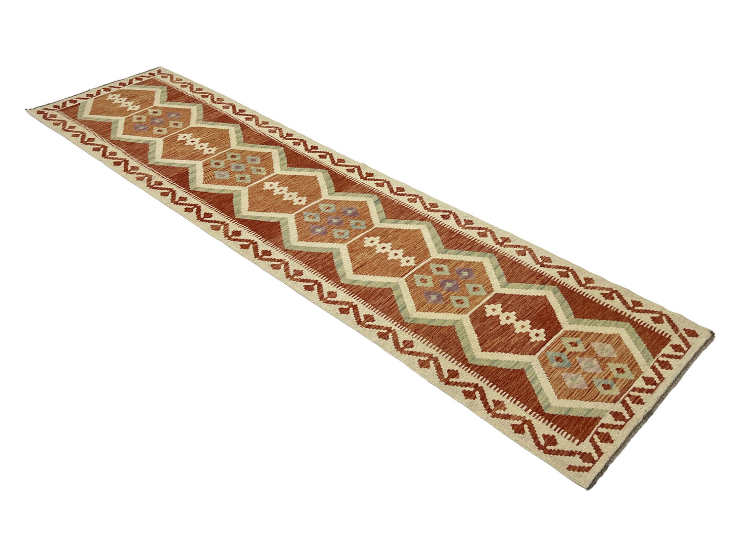 Flat-weave Maimaneh kilim, vegetable dyes, HSW,  Uzbek 293x74 Cm | Rug# 27017