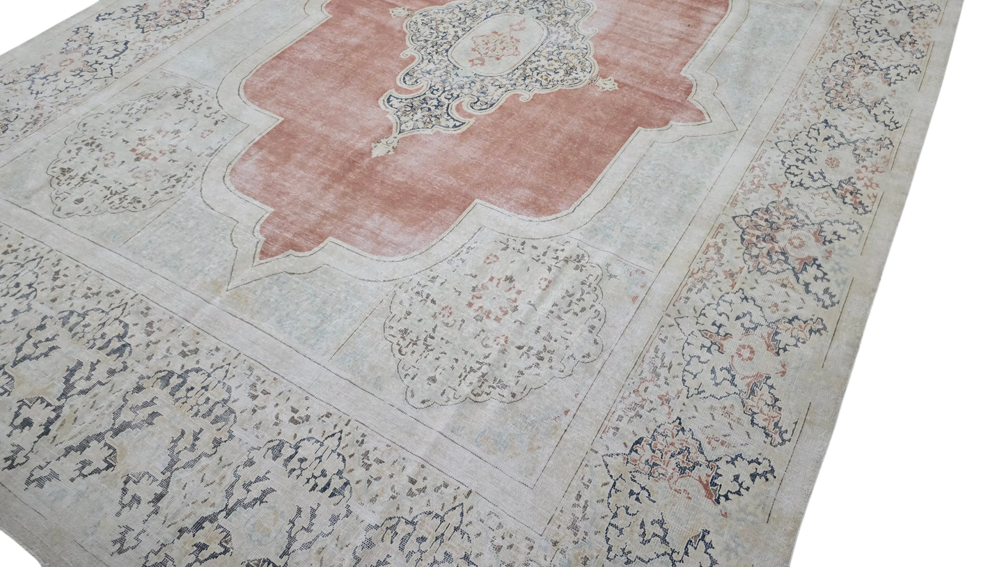 Vintage and Distressed Persian Tabriz rug 425x302cm | Rug# 27139