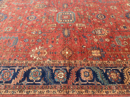 Turkmen weave Afghan, 19th century Serapi-Heriz inspired 361x270 cm | Rug# 27195