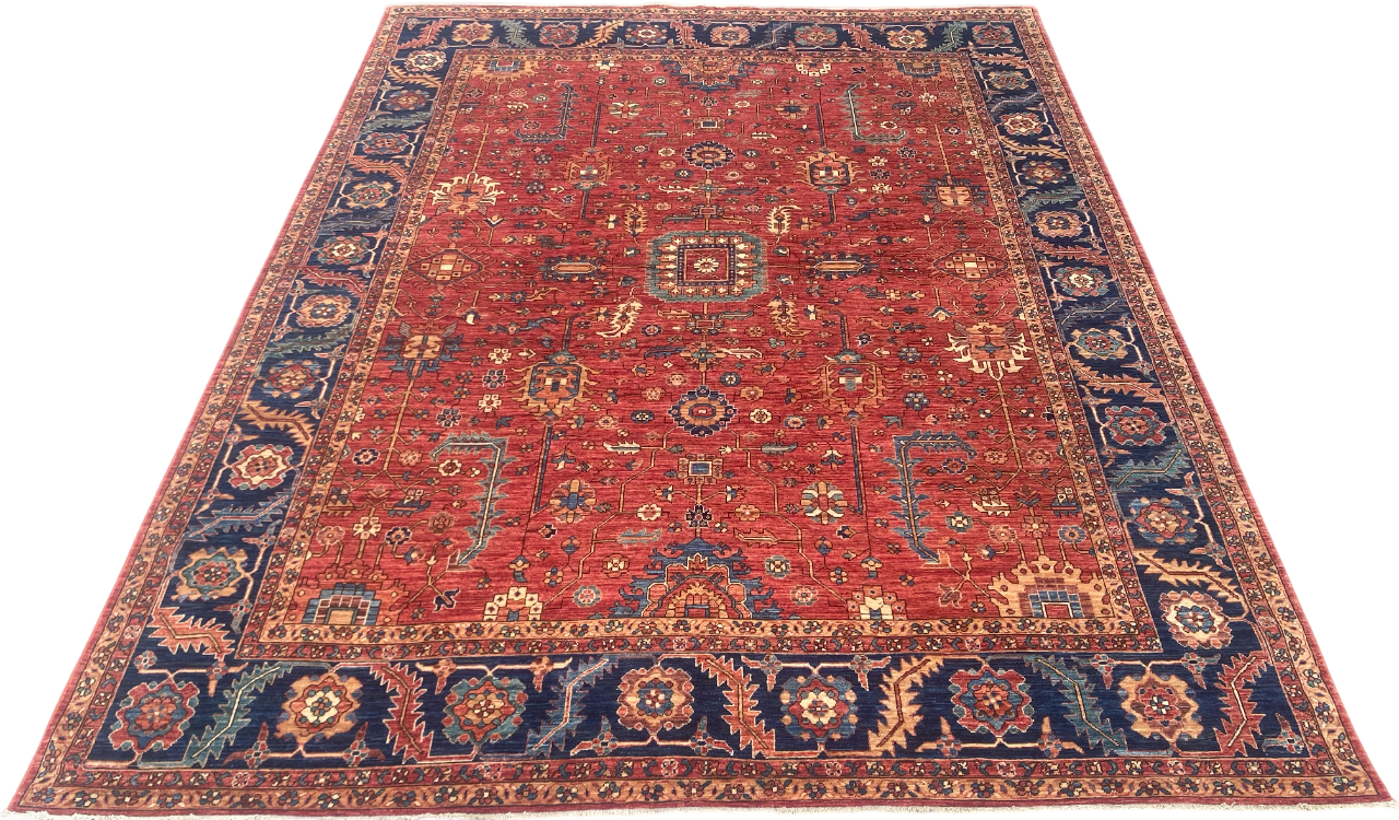 Turkmen weave Afghan, 19th century Serapi-Heriz inspired 361x270 cm | Rug# 27195