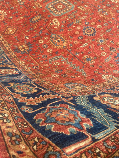 Turkmen weave Afghan, 19th century Serapi-Heriz inspired 361x270 cm | Rug# 27195