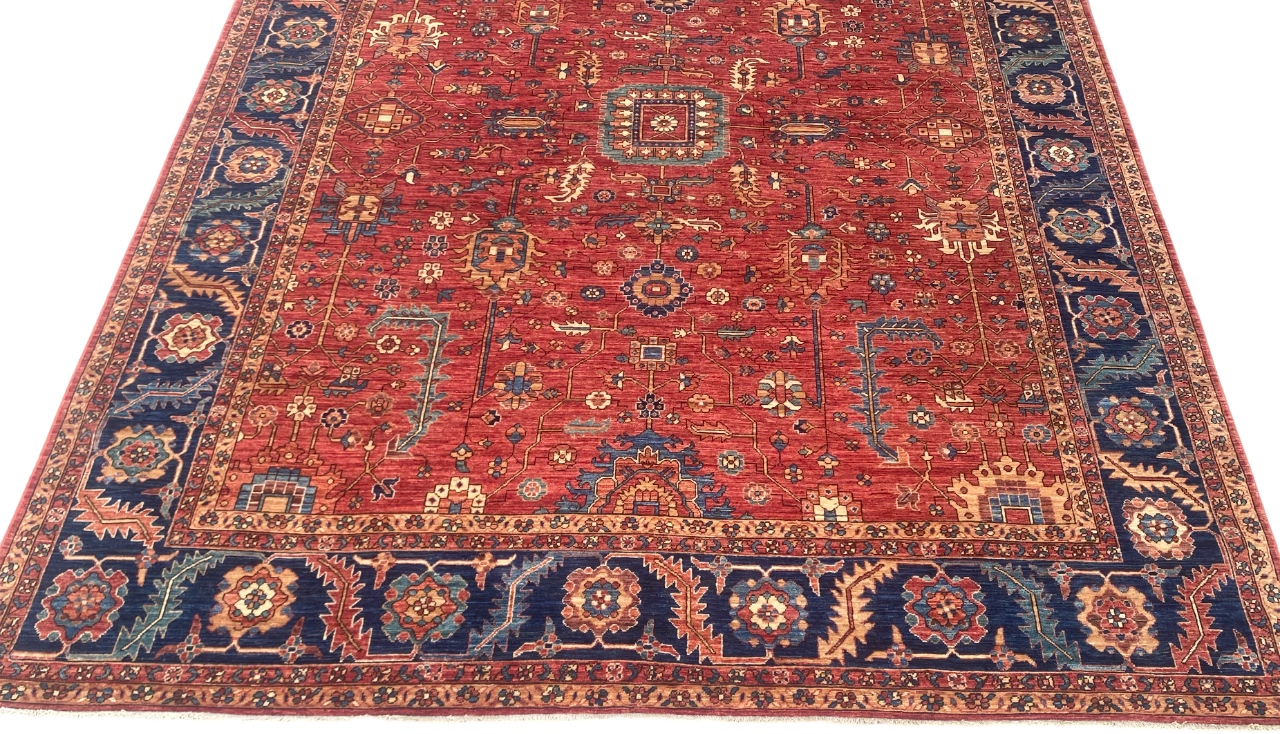Turkmen weave Afghan, 19th century Serapi-Heriz inspired 361x270 cm | Rug# 27195