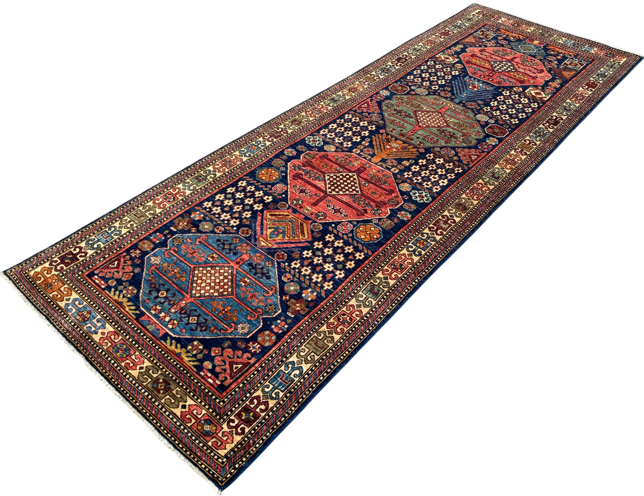 Turkmen weave Afghan, 19th century Caucasian inspired 349x123 cm | Rug# 27203