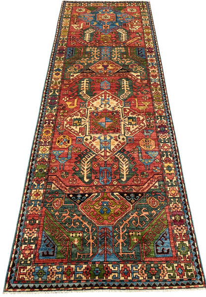 Turkmen weave Afghan,19th century Serapi-Heriz inspired 355x126 cm | Rug# 27204