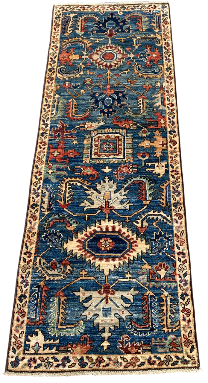 Turkmen weave Afghan, 19th century Serapi-Heriz inspired 194x69 cm | Rug# 27205