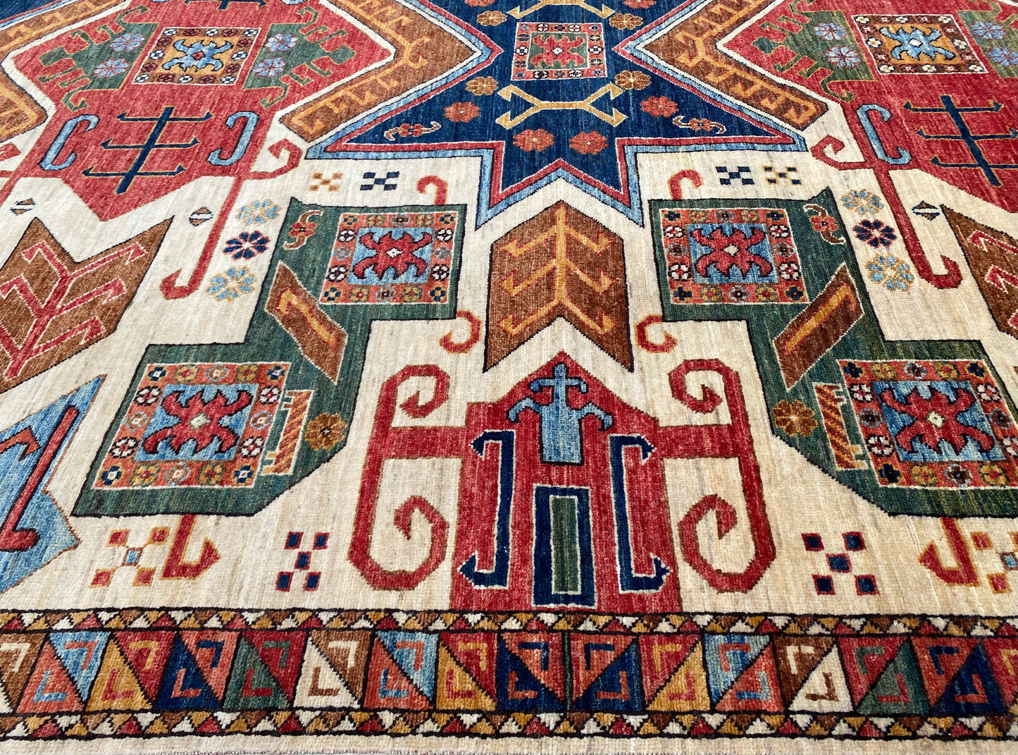 Turkmen weave Afghan 19th century Star-Kazak inspired, 290x239 cm | Rug# 27209