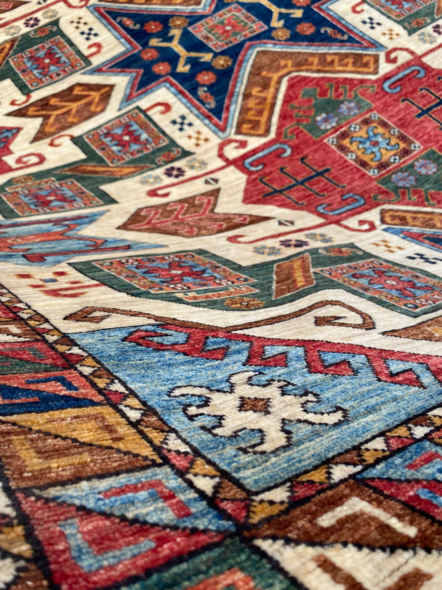 Turkmen weave Afghan 19th century Star-Kazak inspired, 290x239 cm | Rug# 27209